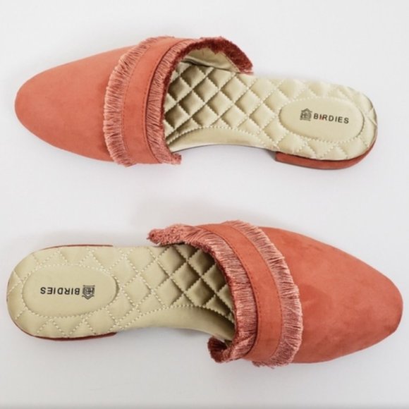 Birdies Ani Slide Coral Fringed Mule Flat - Picture 2 of 11
